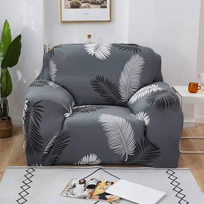 Quirky Hub Premium Wrinkle-Free Stretchable | Elastic Universal Stretchable Sofa Cover Grey Leaves