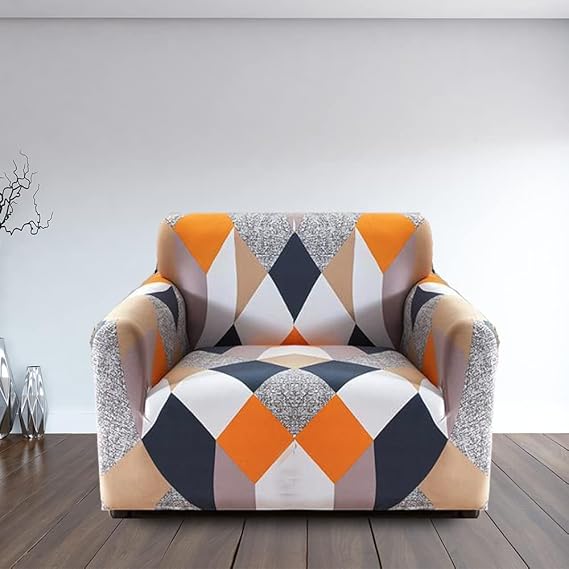 Quirky Hub Premium Wrinkle-Free Stretchable | Elastic Universal Stretchable Sofa Cover Orange Prism