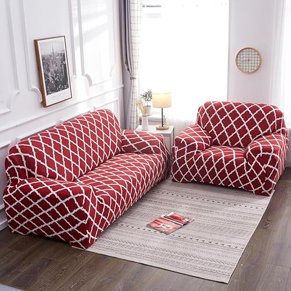 Quirky Hub Premium Wrinkle-Free Stretchable | Elastic Universal Stretchable Sofa Cover Red Diamond