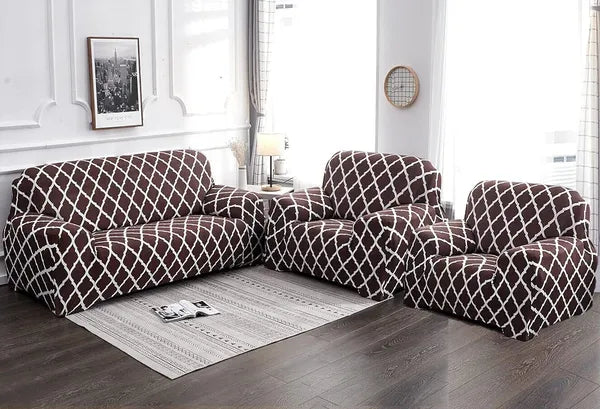 Quirky Hub Premium Wrinkle-Free Stretchable | Elastic Universal Stretchable Sofa Cover Brown Diamond