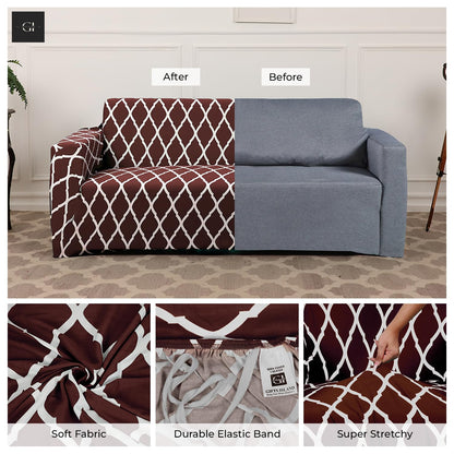 Quirky Hub L Shape Premium Extensible Sofa Set Cover Brown Diamond