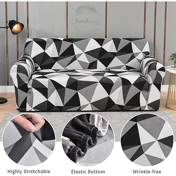 Quirky Hub Premium Wrinkle-Free Stretchable | Elastic Universal Stretchable Sofa Cover Black Multi