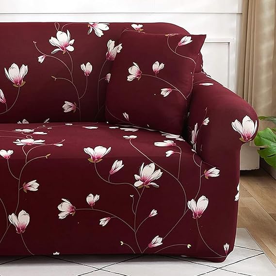 Quirky Hub L Shape Premium Extensible Sofa Set Cover Red Flower