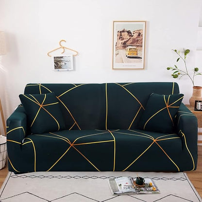 Quirky Hub Premium Wrinkle-Free Stretchable | Elastic Universal Stretchable Sofa Cover Gold Prism