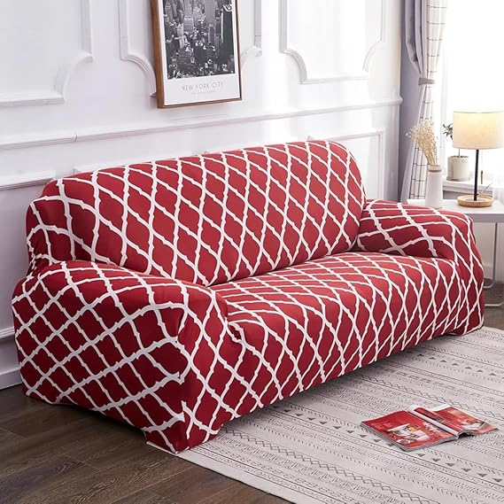 Quirky Hub L Shape Premium Extensible Sofa Set Cover Red Diamond
