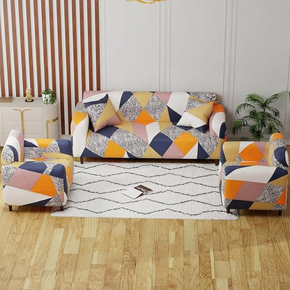 Quirky Hub Premium Wrinkle-Free Stretchable | Elastic Universal Stretchable Sofa Cover Orange Prism