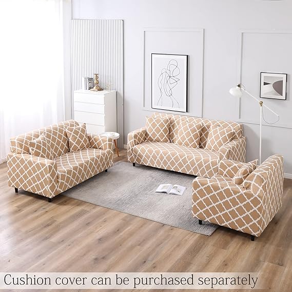 Quirky Hub Premium Wrinkle-Free Stretchable | Elastic Universal Stretchable Sofa Cover Biege Diamond