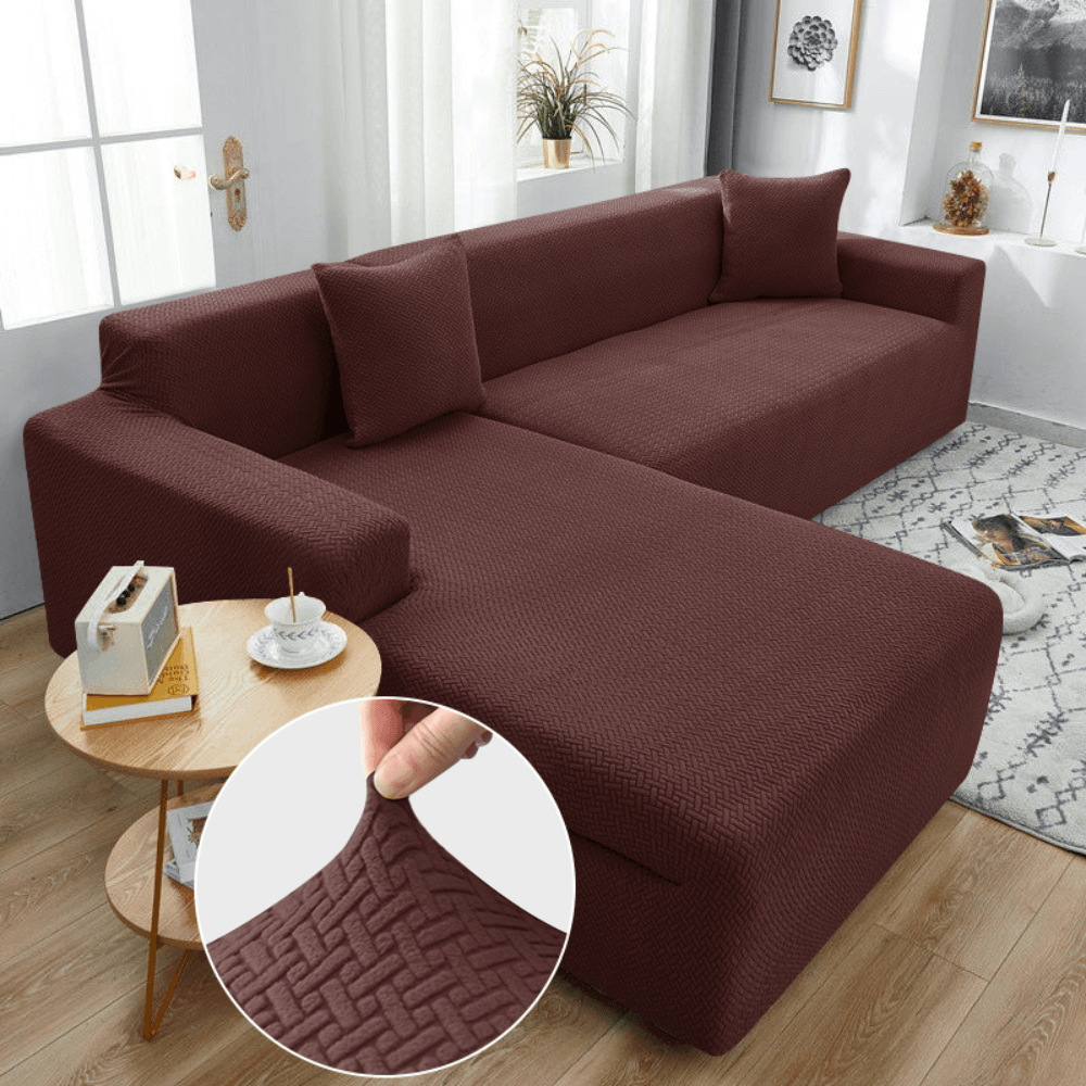 Brown Castle L Shape Polar Fleece Sofa Cover – Soft, Stretchable & Washable Corner Sofa Protector