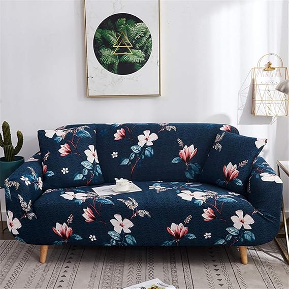 Quirky Hub L Shape Premium Extensible Sofa Set Cover Blue Flower