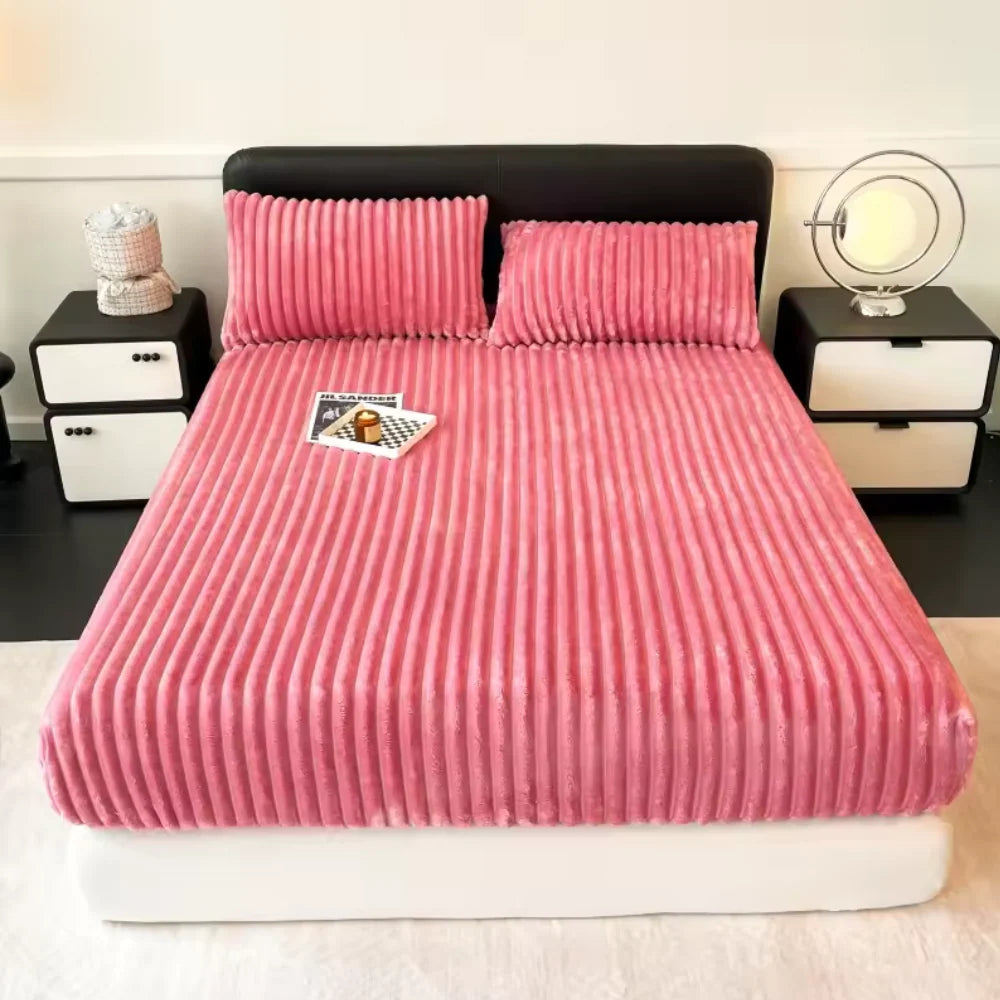 Quirky Hub Luxe Rabbit Fur Fitted Bedsheet – Pink | King Size 72x78