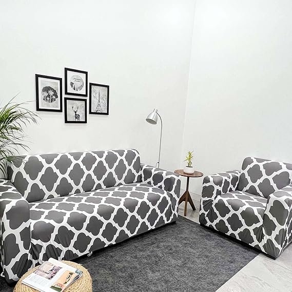Quirky Hub Premium Wrinkle-Free Stretchable | Elastic Universal Stretchable Sofa Cover Grey Diamond