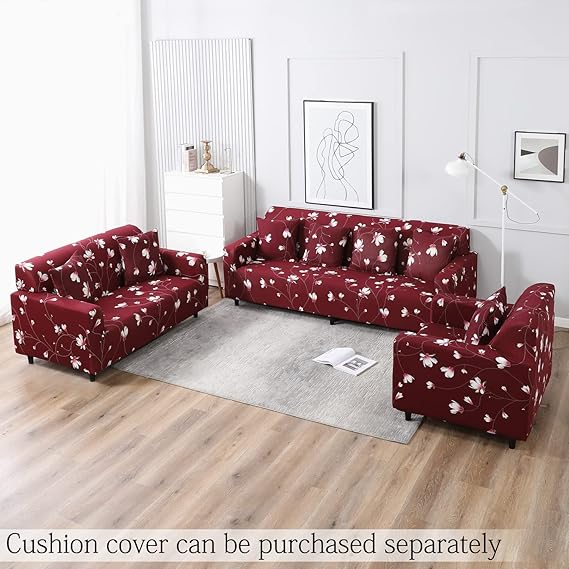 Quirky Hub Premium Wrinkle-Free Stretchable | Elastic Universal Stretchable Sofa Cover Red Flower