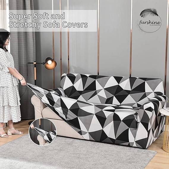 Quirky Hub Premium Wrinkle-Free Stretchable | Elastic Universal Stretchable Sofa Cover Black Multi