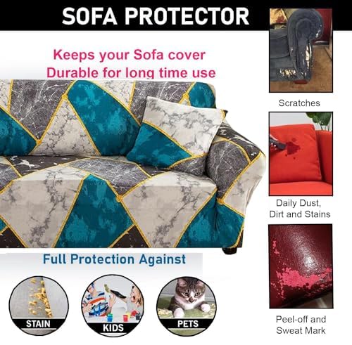 Quirky Hub Premium Wrinkle-Free Stretchable | Elastic Universal Stretchable Sofa Cover Blue Marble