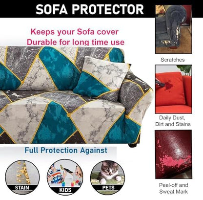 Quirky Hub Premium Wrinkle-Free Stretchable | Elastic Universal Stretchable Sofa Cover Blue Marble