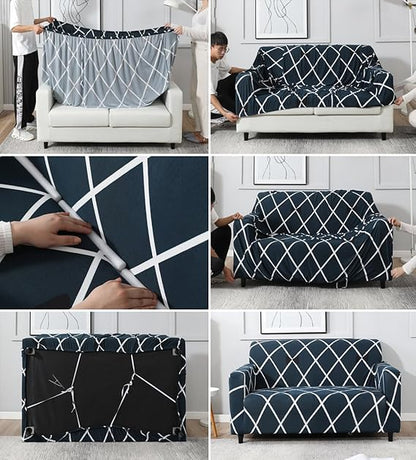 L Shape Cross Blue Strechable Sofa Cover