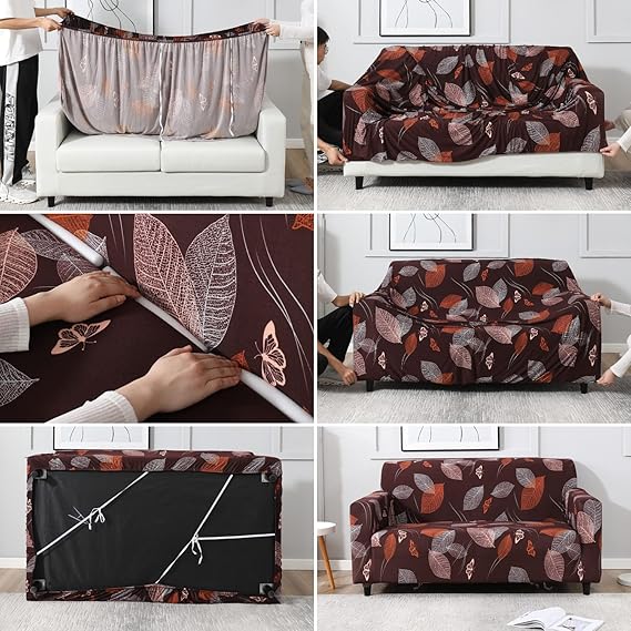 Quirky Hub Premium Wrinkle-Free Stretchable | Elastic Universal Stretchable Sofa Cover Paan Patta
