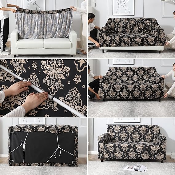 Quirky Hub Premium Wrinkle-Free Stretchable | Elastic Universal Stretchable Sofa Cover Brown Dhamash