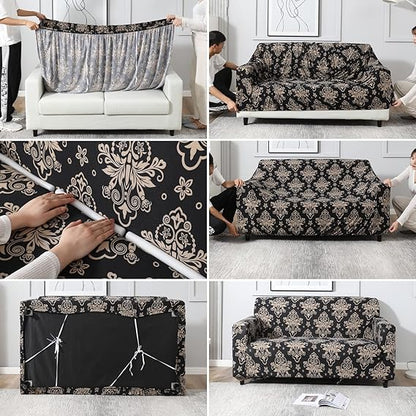 Quirky Hub Premium Wrinkle-Free Stretchable | Elastic Universal Stretchable Sofa Cover Brown Dhamash