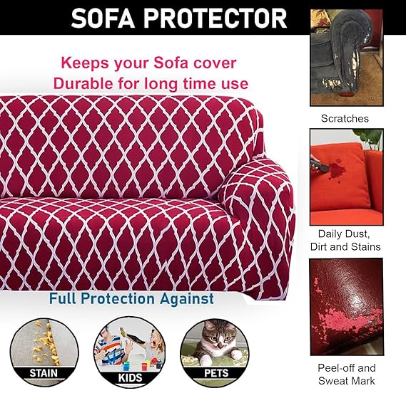 Quirky Hub L Shape Premium Extensible Sofa Set Cover Red Diamond