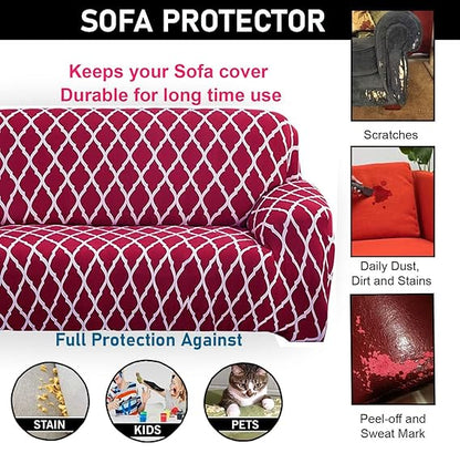 Quirky Hub L Shape Premium Extensible Sofa Set Cover Red Diamond