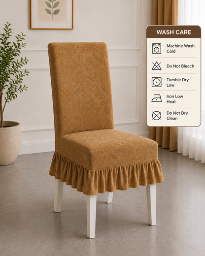 Beige Jacquard Frill Dining Chair Cover – Stretchable & Washable