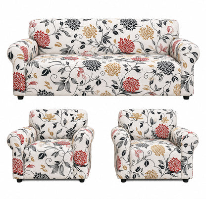 White Flower Universal Sofa Cover – Stretchable & Washable
