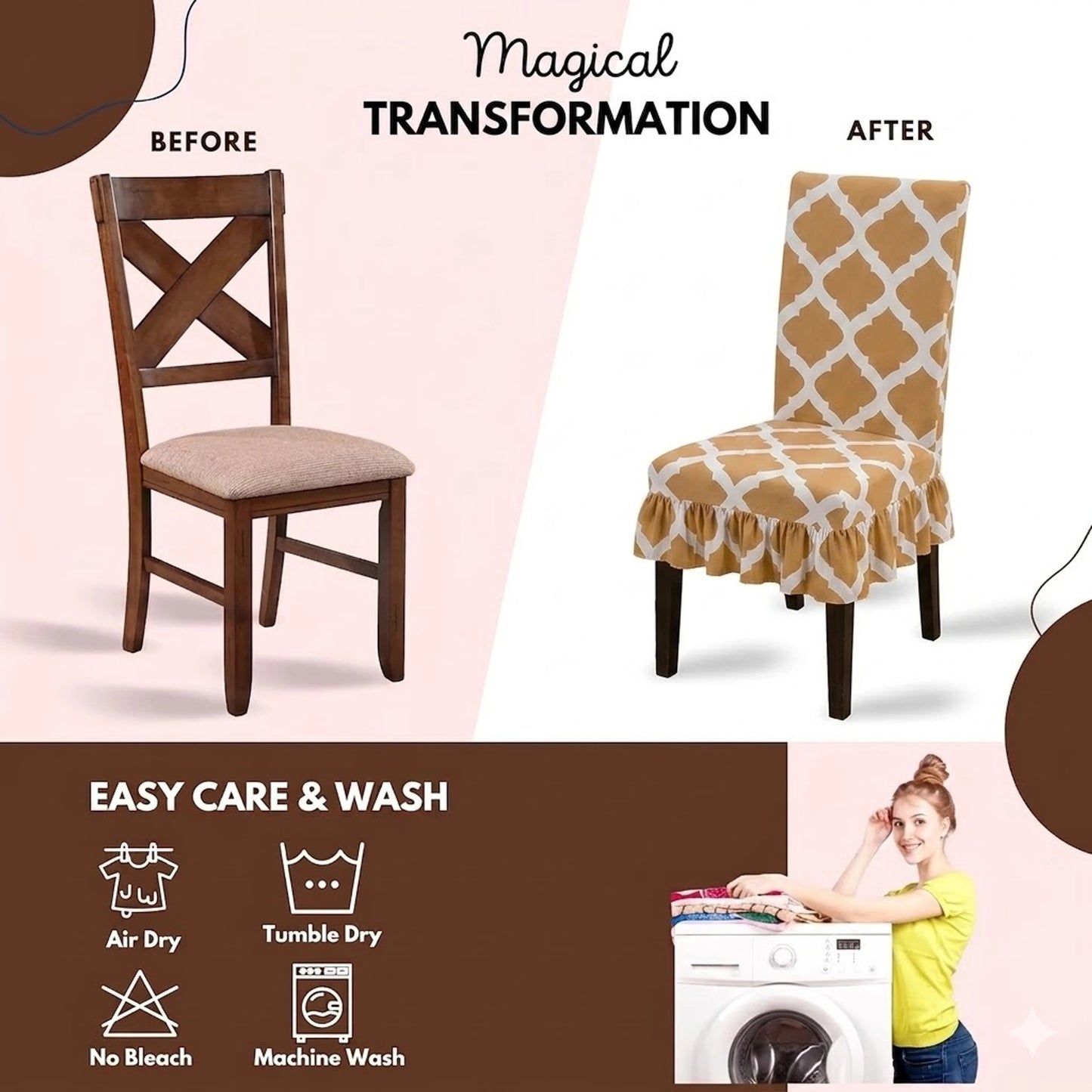 Quirky Hub Premium Frill Dining Chair Cover Set – Stretchable Elastic Washable Chair Slipcovers for Dining Room, Kitchen & Banquet Chairs (Pack of 6) (Copy)