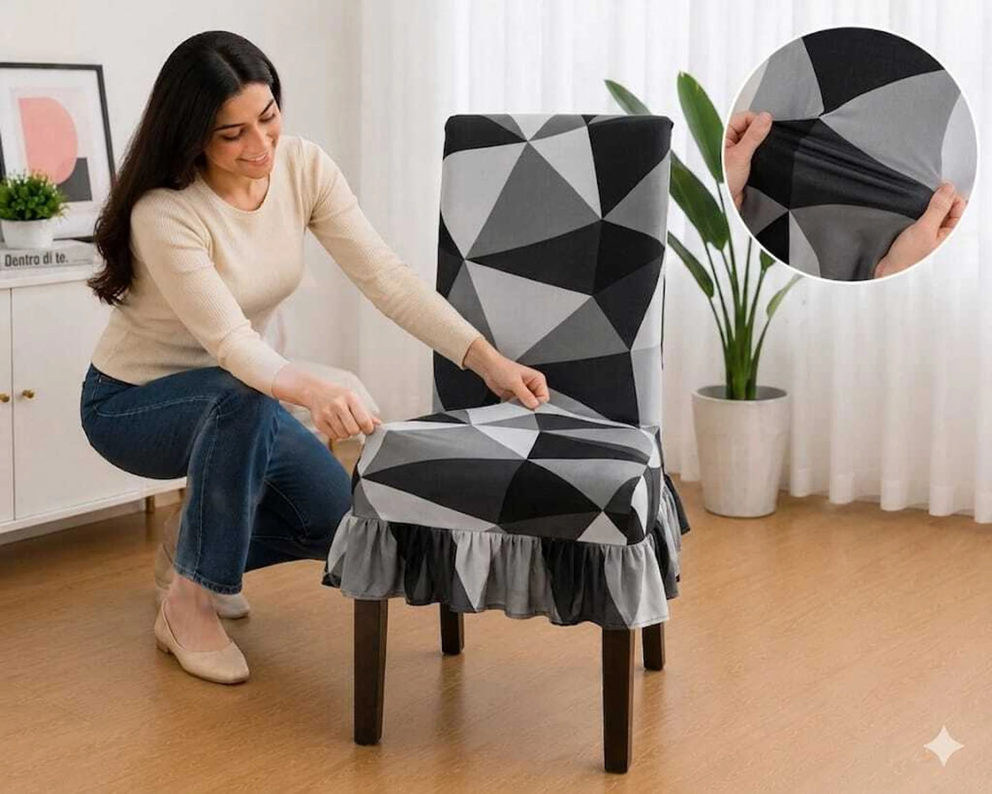 Quirky Hub Decorative Frill Dining Chair Cover Set – Premium Washable Stretch Chair Covers with Elastic Fit