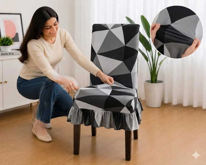 Quirky Hub Decorative Frill Dining Chair Cover Set – Premium Washable Stretch Chair Covers with Elastic Fit