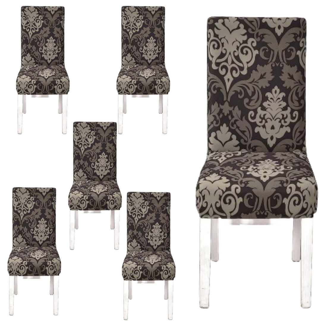 Black Brocade Printed Chair Cover