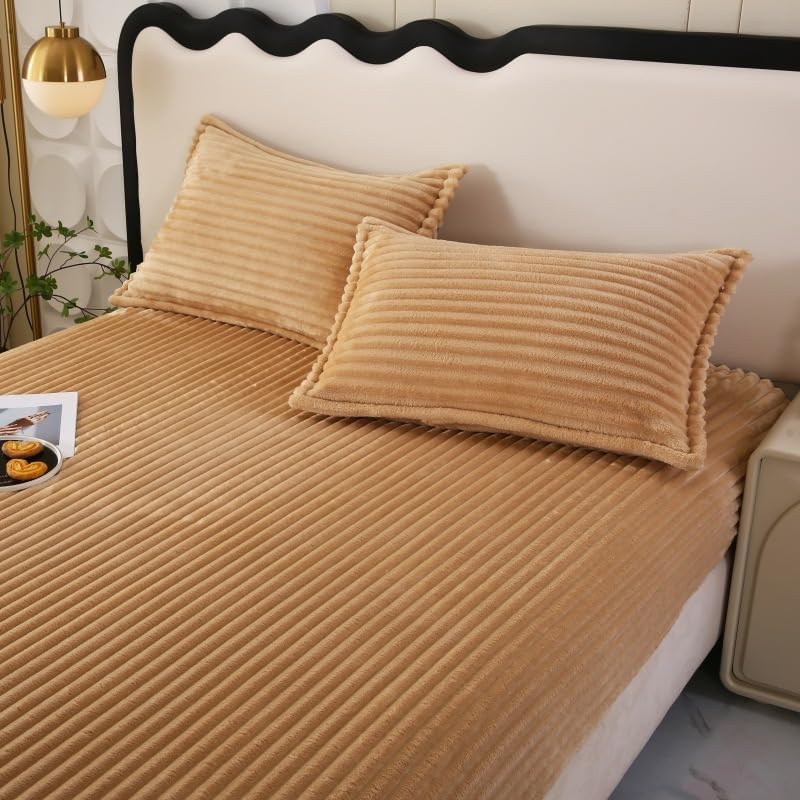 Quirky Hub Luxe Rabbit Fur Fitted Bedsheet – Camel | King Size 72x78
