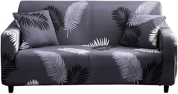 Quirky Hub Premium Wrinkle-Free Stretchable | Elastic Universal Stretchable Sofa Cover Grey Leaves