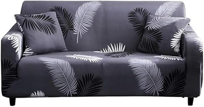 Quirky Hub Premium Wrinkle-Free Stretchable | Elastic Universal Stretchable Sofa Cover Grey Leaves