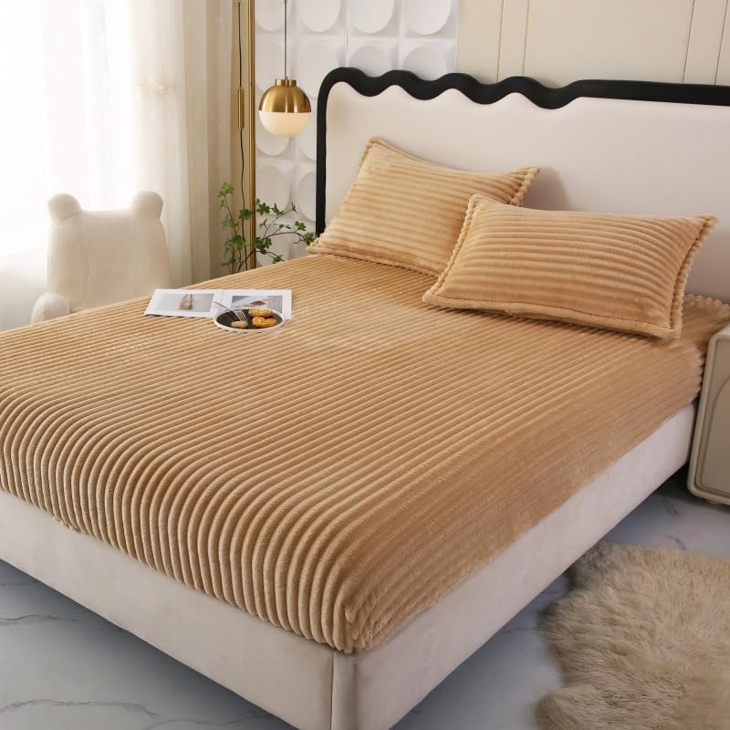 Quirky Hub Luxe Rabbit Fur Fitted Bedsheet – Camel | King Size 72x78