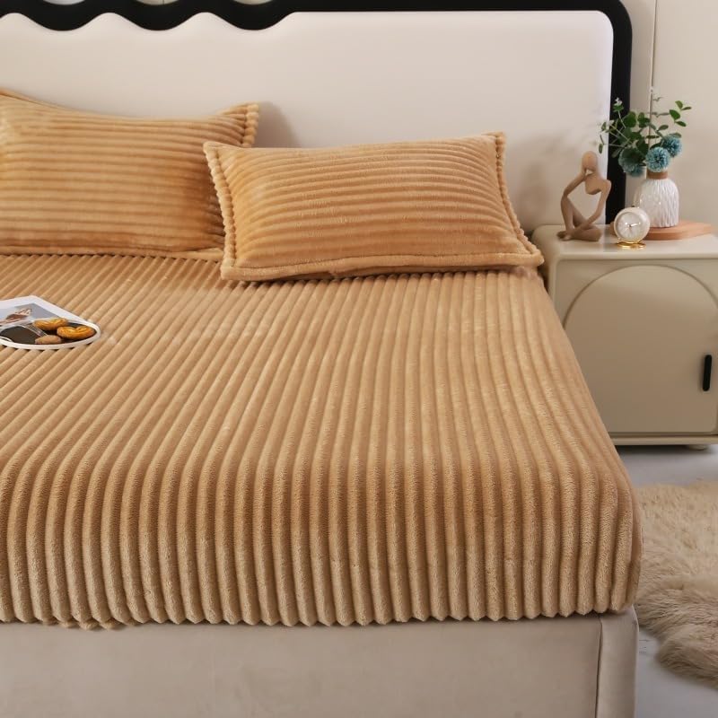 Quirky Hub Luxe Rabbit Fur Fitted Bedsheet – Camel | King Size 72x78