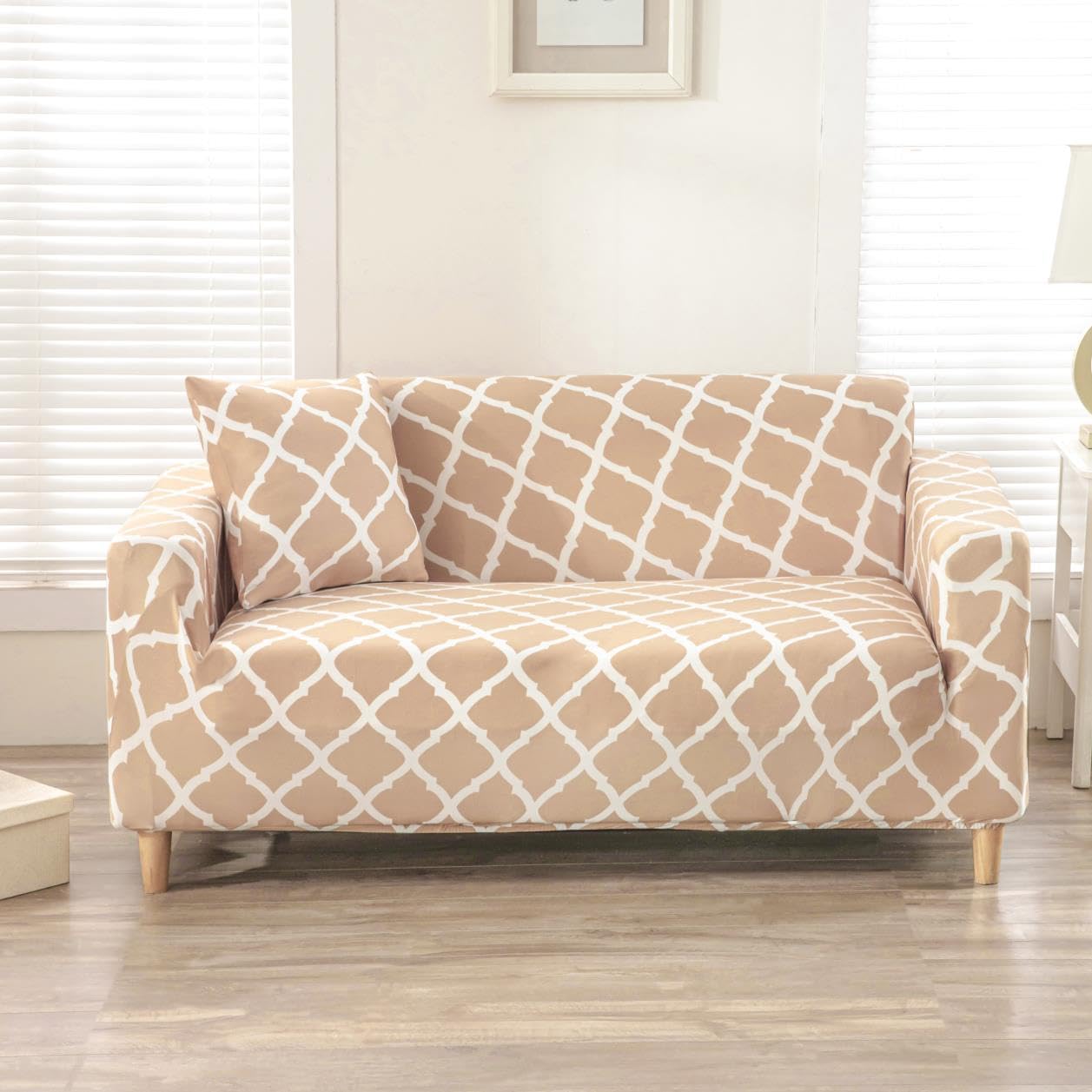 L Shape Quirkyhub Diamond Beige Strechable Sofa Cover