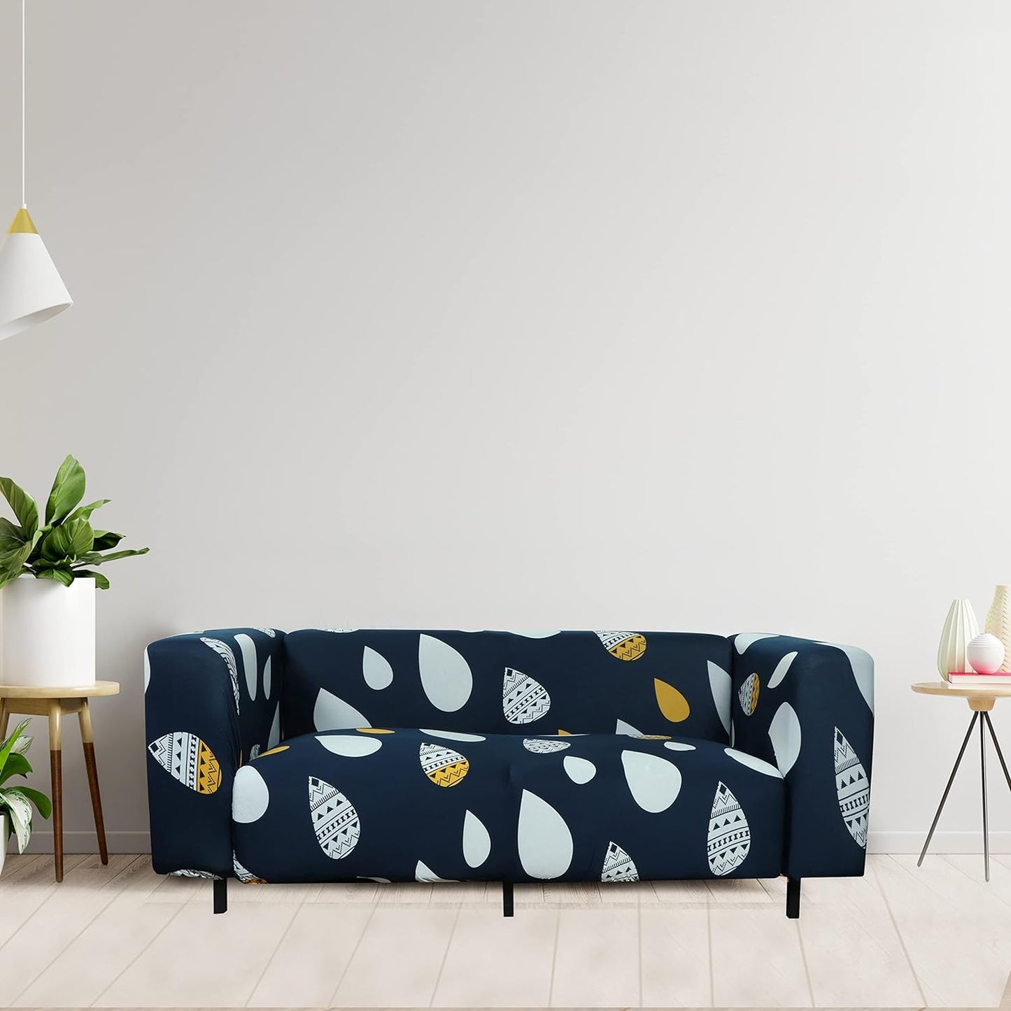 L Shape Quirkyhub Blue Drop Strechable Sofa Cover