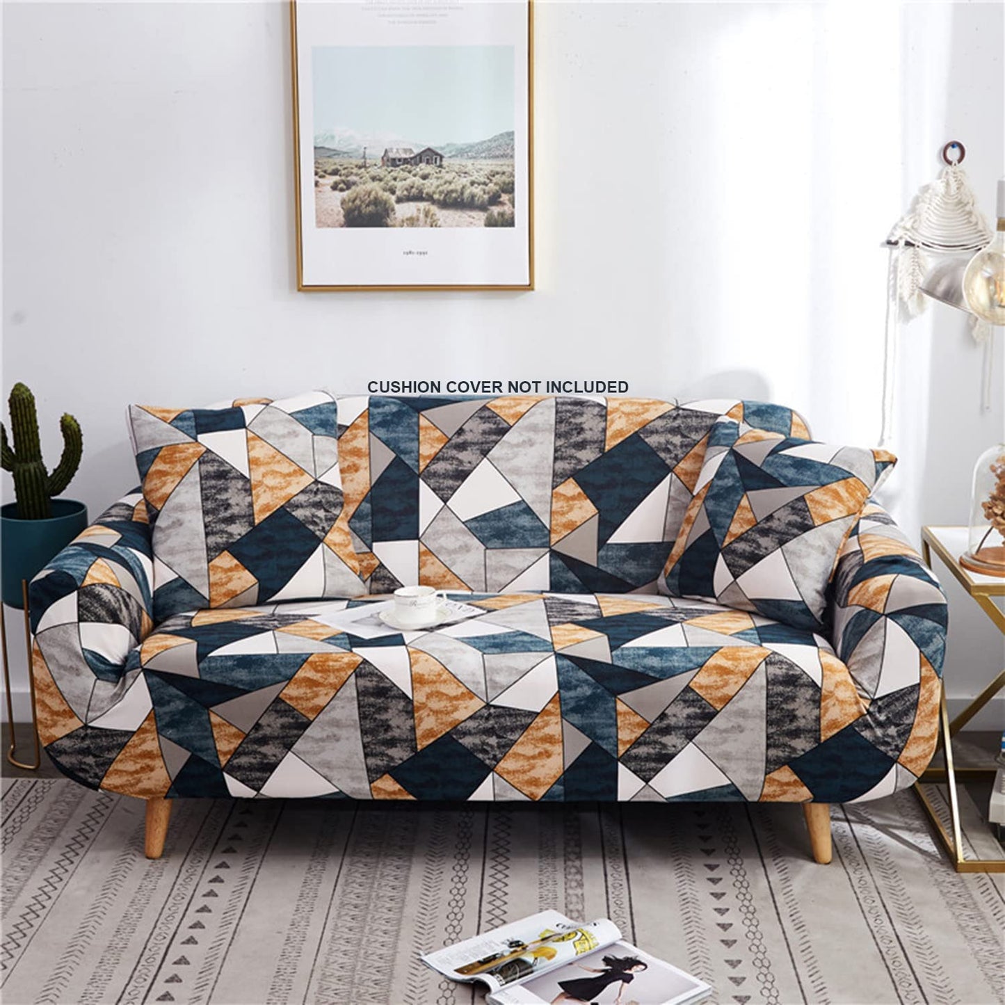 Quirky Hub Premium Wrinkle-Free Stretchable | Elastic Universal Stretchable Sofa Cover Orange Smoke