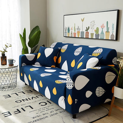 L Shape Quirkyhub Blue Drop Strechable Sofa Cover