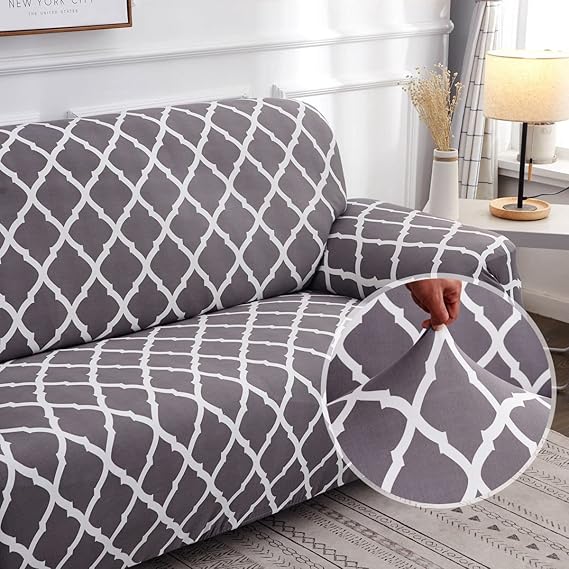 Quirky Hub Premium Wrinkle-Free Stretchable | Elastic Universal Stretchable Sofa Cover Grey Diamond