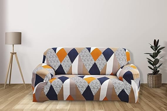 Quirky Hub Premium Wrinkle-Free Stretchable | Elastic Universal Stretchable Sofa Cover Orange Prism