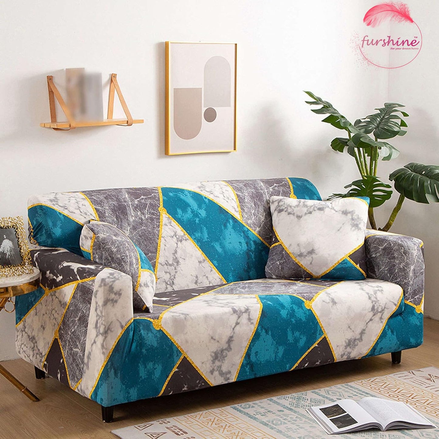 Quirkyhub 2026 Blue Marble Strechable Sofa Cover