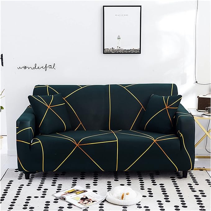 Quirky Hub Premium Wrinkle-Free Stretchable | Elastic Universal Stretchable Sofa Cover Gold Prism