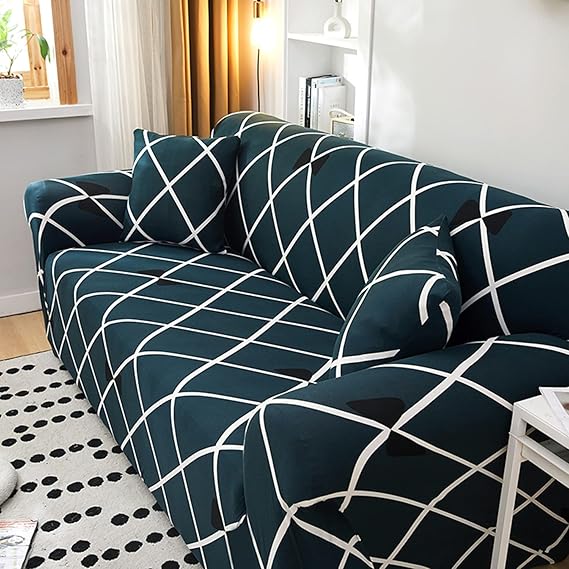 L Shape Cross Blue Strechable Sofa Cover