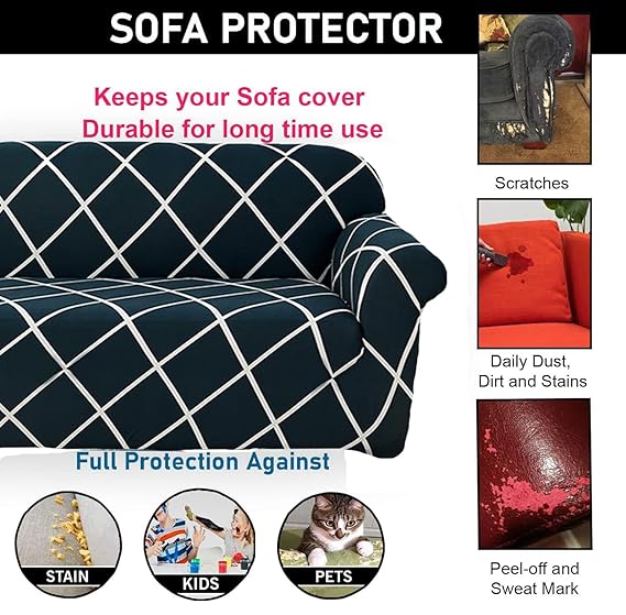 L Shape Cross Blue Strechable Sofa Cover