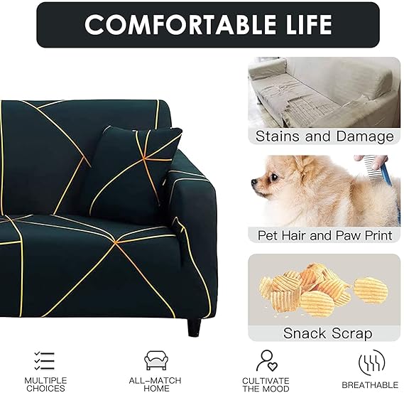 Quirky Hub Premium Wrinkle-Free Stretchable | Elastic Universal Stretchable Sofa Cover Gold Prism