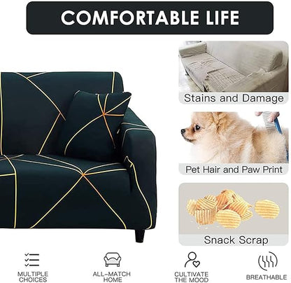 Quirky Hub Premium Wrinkle-Free Stretchable | Elastic Universal Stretchable Sofa Cover Gold Prism