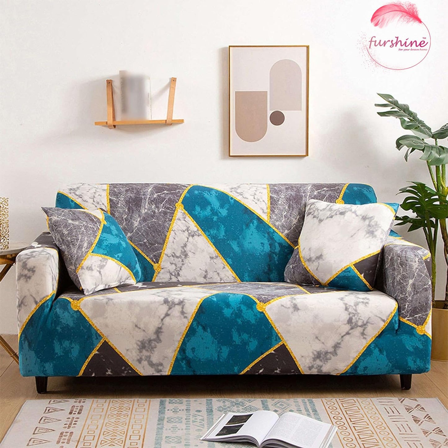 Quirkyhub 2026 Blue Marble Strechable Sofa Cover