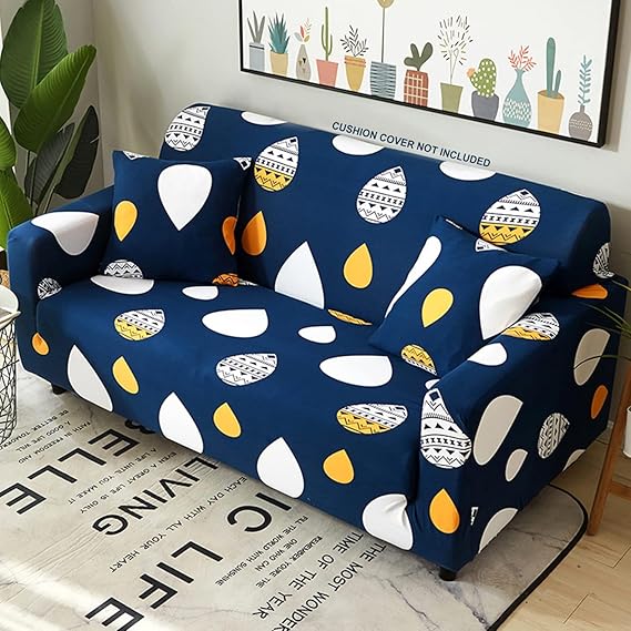 Quirky Hub Premium Wrinkle-Free Stretchable | Elastic Universal Stretchable Sofa Cover Blue Drop